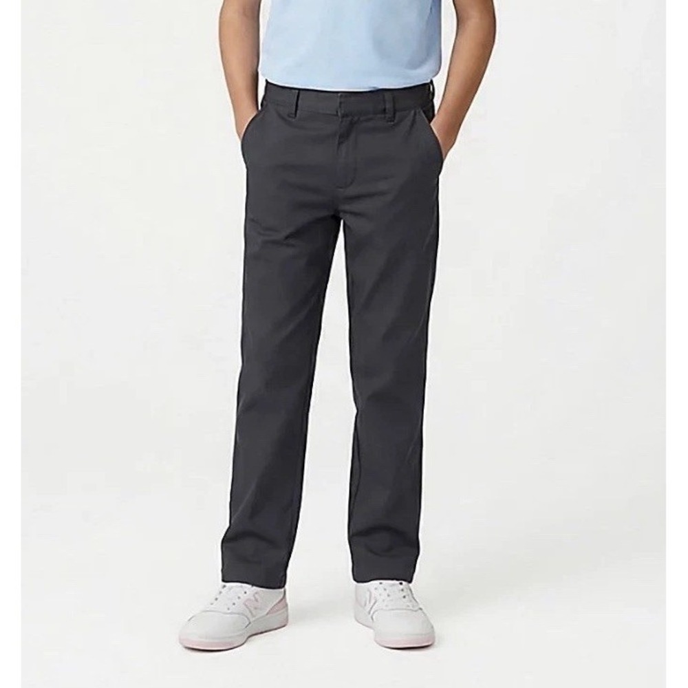 French Toast Kids Boys Adjustable Waist Double Knee Relaxed Grey Twill Pants 14